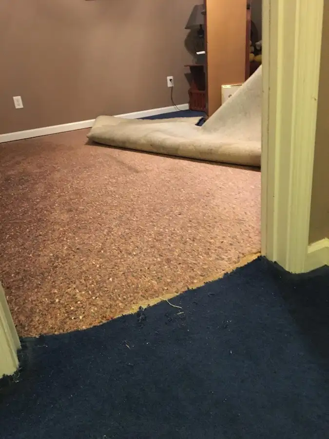 Carpet pad removal revealing water damage during Drying & Dehumidification in Hooksett